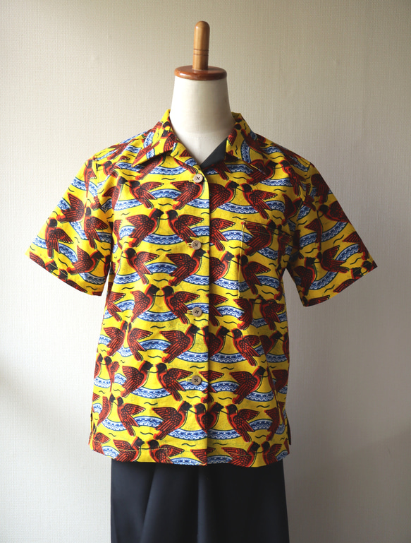 アロハシャツ　アフリカ布 開襟 半袖 レディース LA2 1枚目の画像