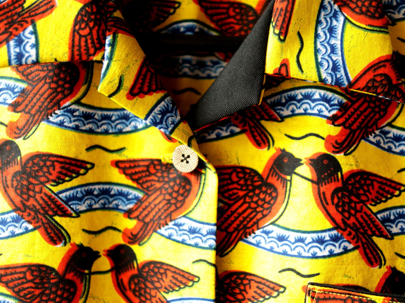 アロハシャツ　アフリカ布 開襟 半袖 レディース LA2 3枚目の画像