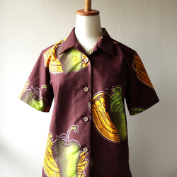 アロハシャツ　アフリカ布 開襟 半袖 レディース LA4 1枚目の画像