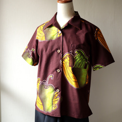 アロハシャツ　アフリカ布 開襟 半袖 レディース LA4 5枚目の画像