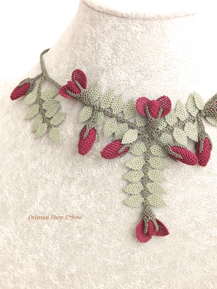 日本在庫分★シルクイーネオヤネックレス｜カーマインお花　美しい♪[20220680]