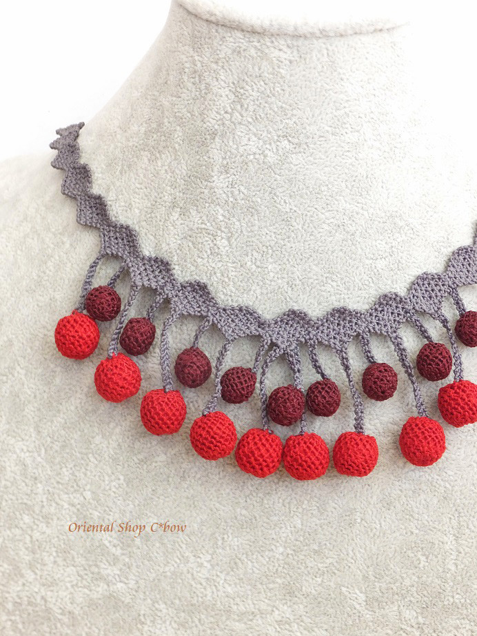 日本発送★シルクイーネオヤネックレス｜コロコロ木の実｜赤色系[202206150hu]