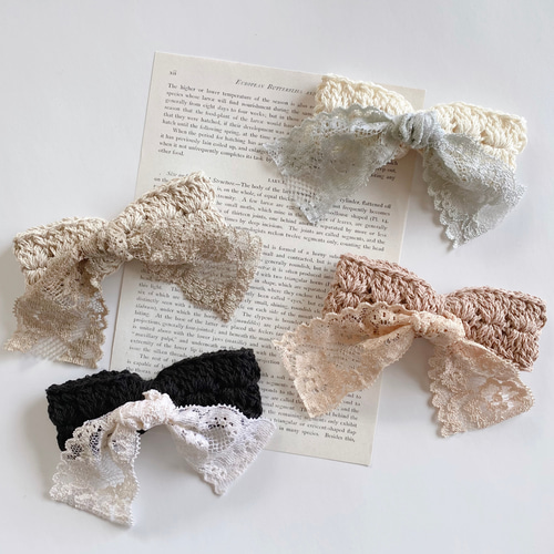 Newベビーヘアクリップハンドメイド編みリボンヘアゴムヘアバンド