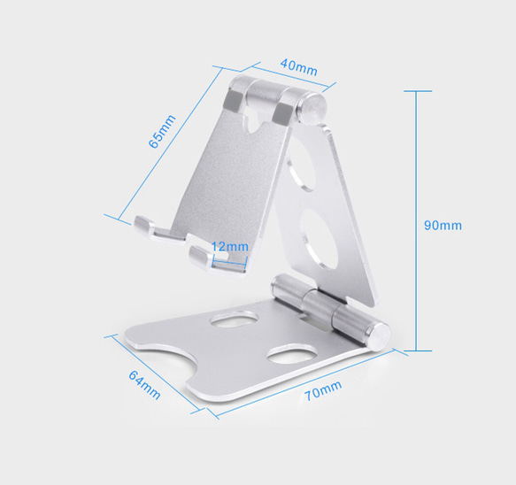 アルミ製スマホスタンド 折り畳み式スタンド ポケットサイズ 専用収納袋付き 4枚目の画像