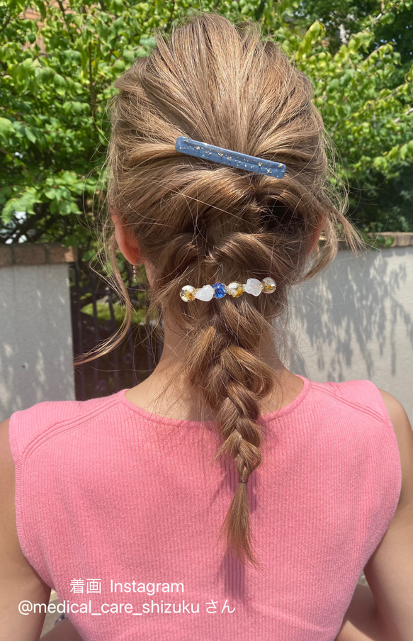 【再販】blueカラー レジン ヘアクリップ バレッタ ドライフラワー 5枚目の画像