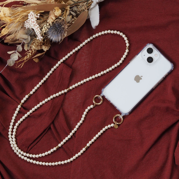 日本製造 | 奶油珍珠 × 金色智能手機肩長 | 兼容所有 iPhone 型號 | SS3 第1張的照片