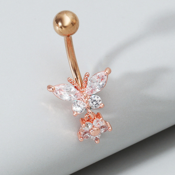 蝶 花 ボディピアス ヘソピアス バナナバーベル ジルコニア サージカル