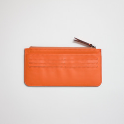 春財布新調[送料無料]　<高級イタリアンカーフナッパレザー>　スリムで使いやすい上質フラットウォレット　長財布　オレンジ 2枚目の画像