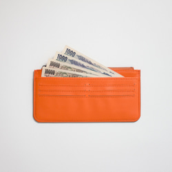 春財布新調[送料無料]　<高級イタリアンカーフナッパレザー>　スリムで使いやすい上質フラットウォレット　長財布　オレンジ 3枚目の画像