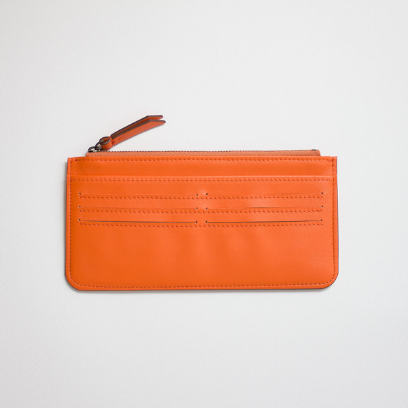 春財布新調[送料無料]　<高級イタリアンカーフナッパレザー>　スリムで使いやすい上質フラットウォレット　長財布　オレンジ 1枚目の画像