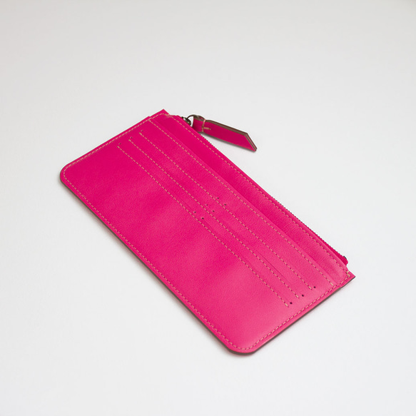 [送料無料]　<高級イタリアンカーフナッパレザー>　スリムで使いやすい上質フラットウォレット　長財布　ピンク 2枚目の画像