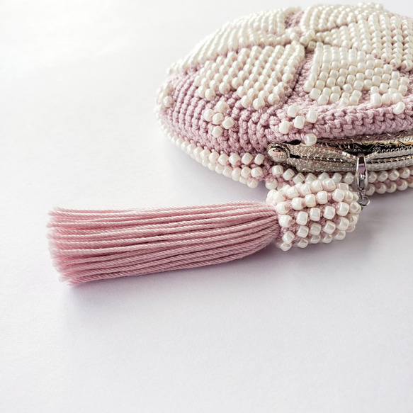 手編みのがま口ポーチ　ハート柄(ピンク) 5枚目の画像