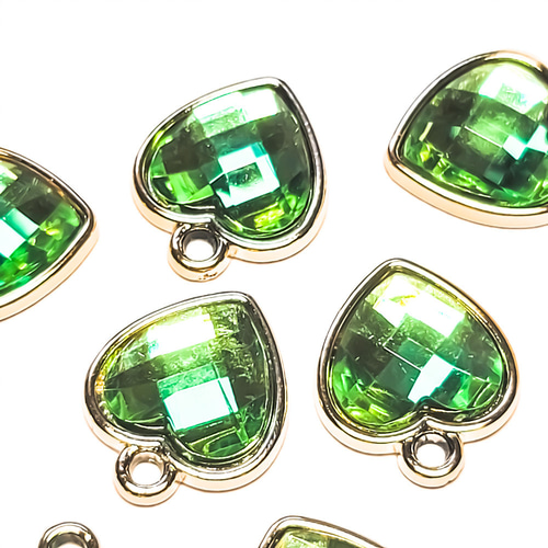 チャーム ハート 20mm 2個 黄緑 ◇ アクリル ラインストーン