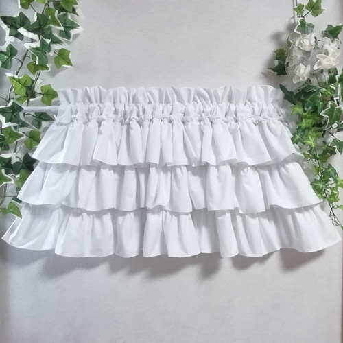 はっぴー様特注品♥幸せのカフェカーテン Wフリル+レース 白