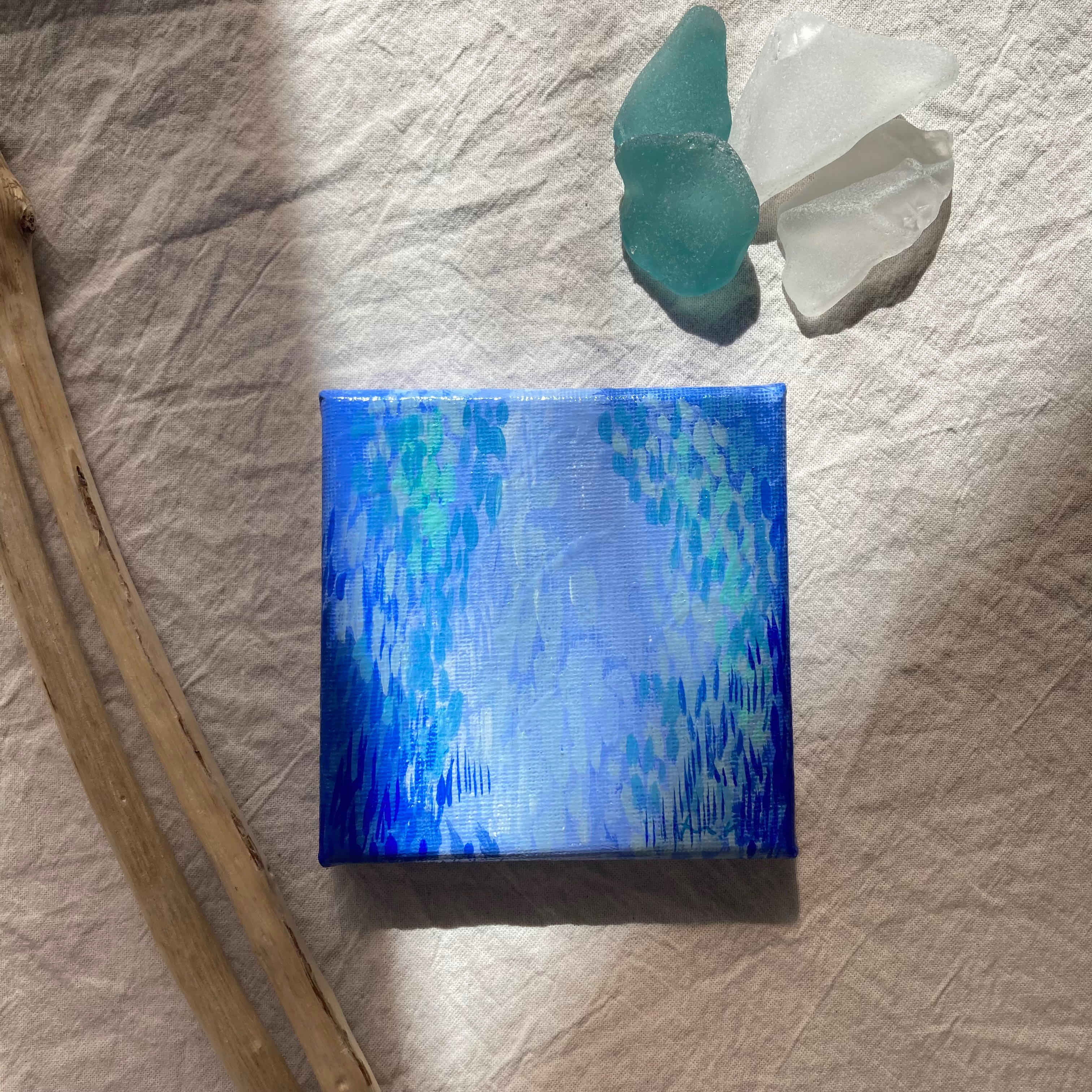 青い海の抽象画 キャンバスプリント 大きめ