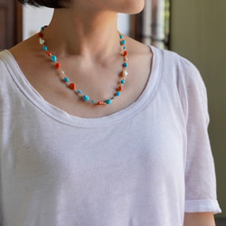 Turquoise coral and pearl necklace [OP801] 第2張的照片