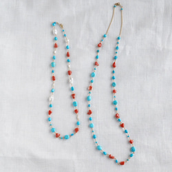 Turquoise coral and pearl necklace [OP801] 第5張的照片