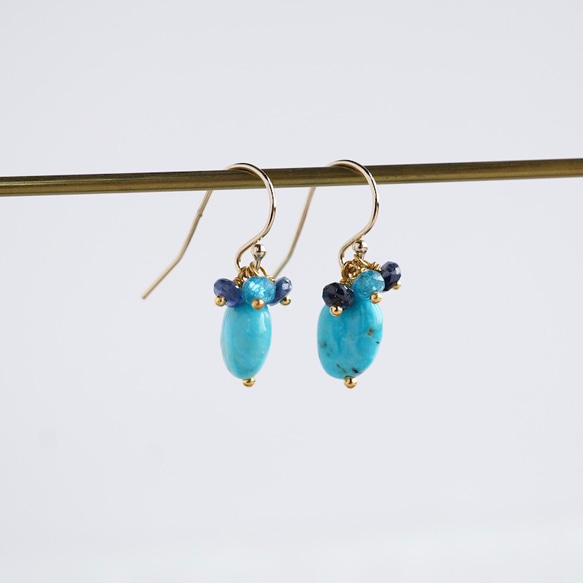 Turquoise & sapphire earrings [OP810] 2枚目の画像