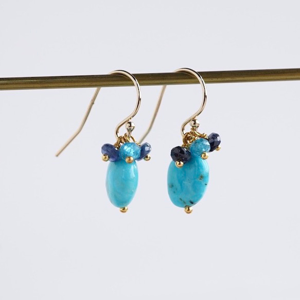 Turquoise & sapphire earrings [OP810] 1枚目の画像