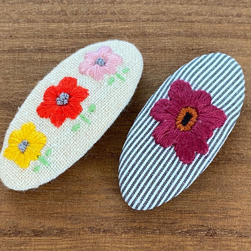 刺繍ぱっちんピン 2個セット お花 欧米フラワー 雑貨・その他 