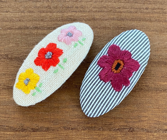 刺繍ぱっちんピン  2個セット  お花  欧米フラワー 1枚目の画像