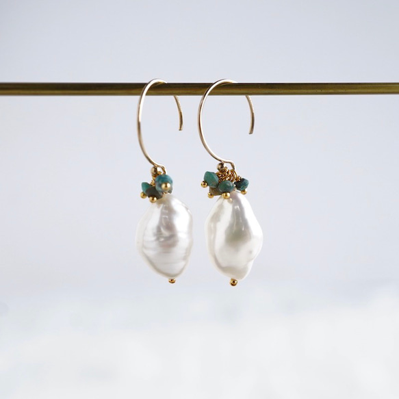 Baroque pearl earrings [OP806] 第2張的照片