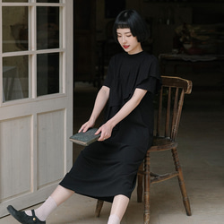 黑色 純棉多層荷葉邊夏日溫柔洋裝 寬鬆版型不出錯小黑裙連身裙 第13張的照片