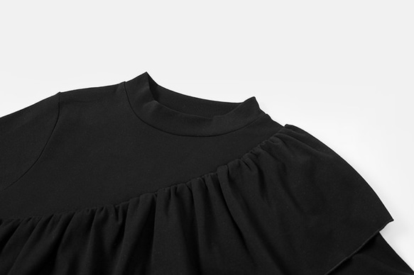 綿100% 半袖 フリルブラックドレス 7枚目の画像