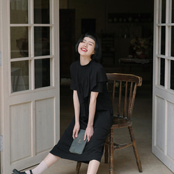 黑色 純棉多層荷葉邊夏日溫柔洋裝 寬鬆版型不出錯小黑裙連身裙 第14張的照片