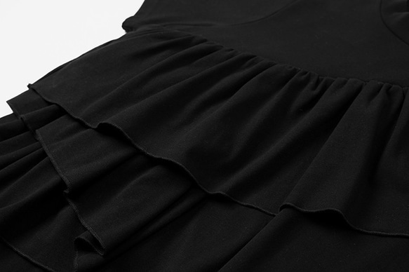 綿100% 半袖 フリルブラックドレス 8枚目の画像
