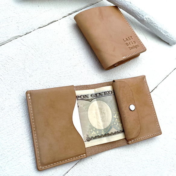 ミニマム 2つ折り財布 小銭入れつき 牛革 レザー ヌメ革 本革 日々を刻む日記帳 nfl pst Creema店 4枚目の画像