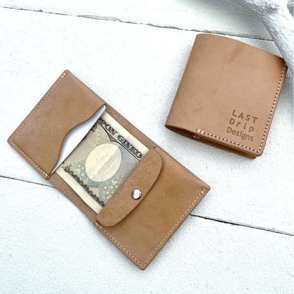 ミニマム 2つ折り財布 小銭入れつき 牛革 レザー ヌメ革 本革 日々を刻む日記帳 nfl pst Creema店 1枚目の画像