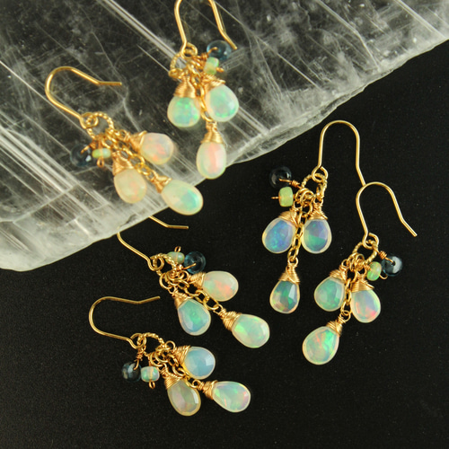 超高品質】 オパール ロンドンブルートパーズ シャンデリアピアス