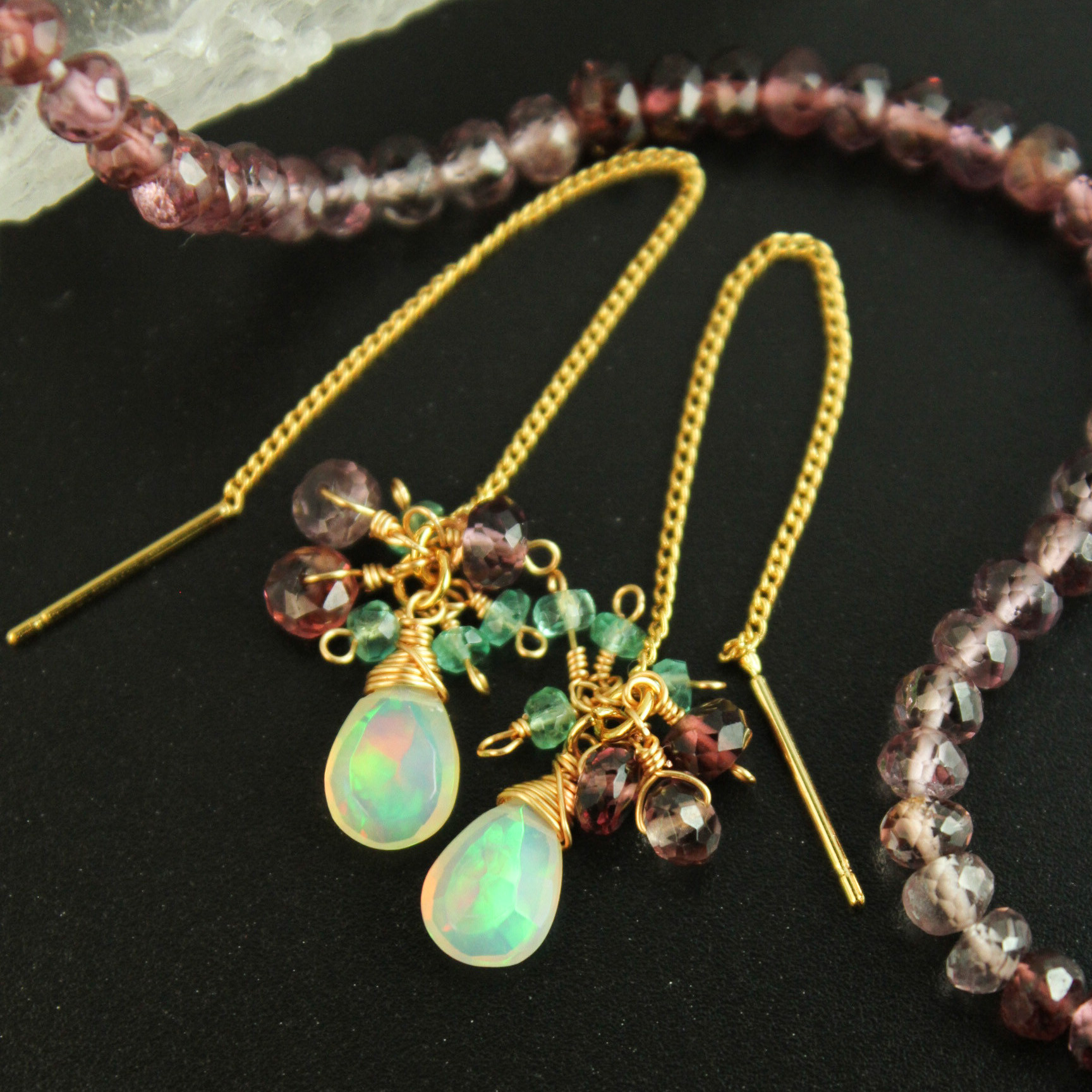 【超贅沢✿】 オパール エメラルド マラヤガーネット 耳飾り