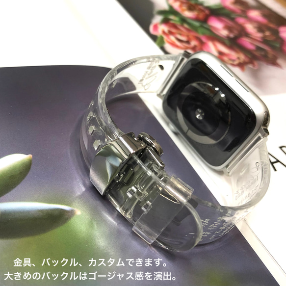 【コラボクリアバンド】クリア 透明 アップルウォッチバンド ベルト Apple Watch バンド 韓流 プリント 5枚目の画像