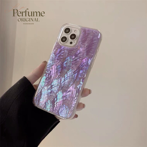 キラキラ天然シェル✨パープル 紫色 貝殻 オリジナル iPhoneケース