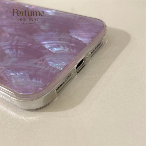 キラキラ天然シェル パープルブルー♡二連パールチェーン✨オリジナル iPhone パープルブルー♡二連パールチェーン✨オリジナル キラキラ天然シェル iPhone
