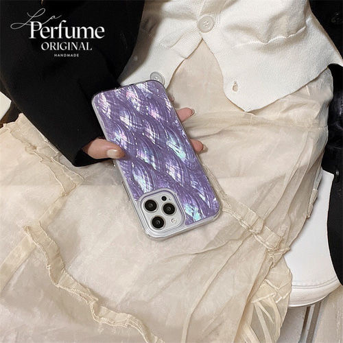 キラキラ天然シェル✨パープル 紫色 貝殻 オリジナル iPhoneケース