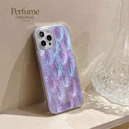 キラキラ天然シェル✨パープル 紫色 貝殻 オリジナル iPhone
