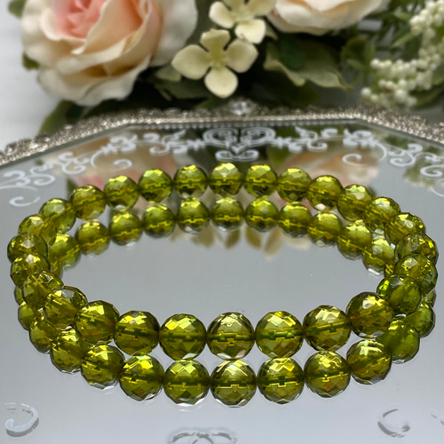 14kgfグリーンアンバーブレスレット 琥珀 グリーンアンバーのブレスレット ブレスレット 萩乃庵