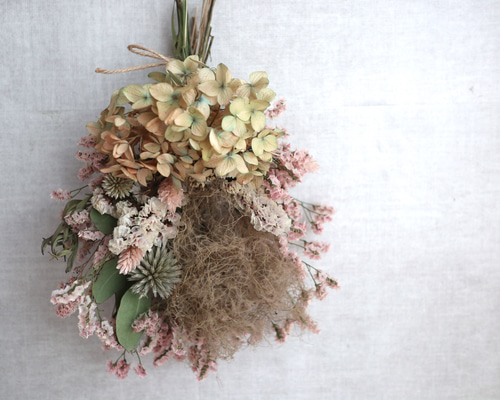 紫陽花とスモークツリーの優しいスワッグ』くすみピンク 紫陽花