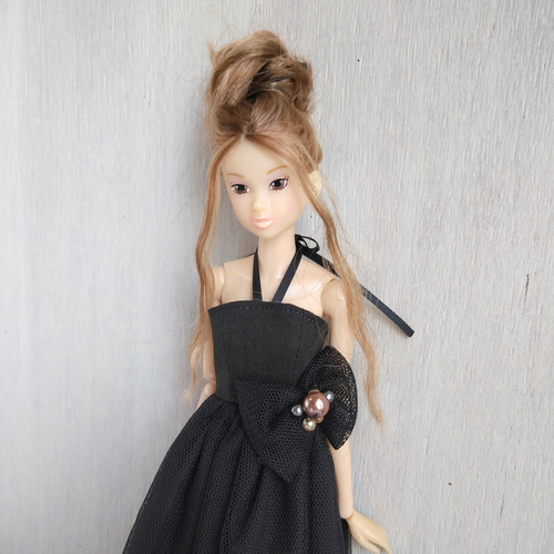 732【momokoDOLL ドレス】黒のロングチュールドレス※1/6ドール服 