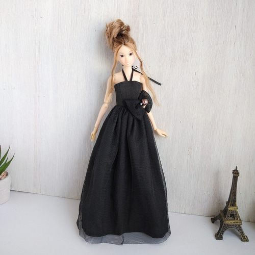 732【momokoDOLL ドレス】黒のロングチュールドレス※1/6ドール服 