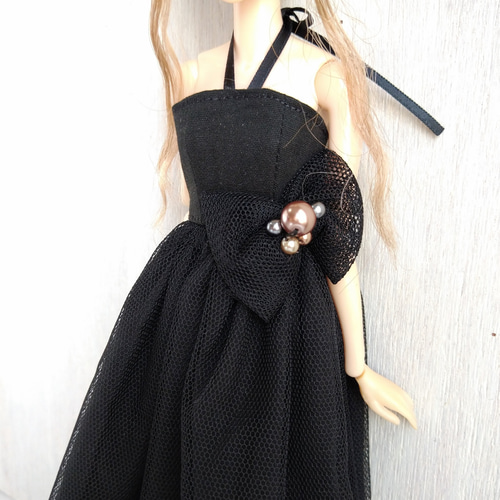 732【momokoDOLL ドレス】黒のロングチュールドレス※1/6ドール服 