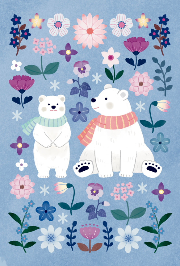 ポストカード　どうぶつ親子と季節の花(12枚セット) 2枚目の画像