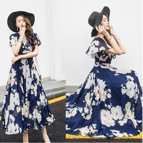 ショッピングゴー shoppinggo ロングフレアワンピース 花柄 長袖
