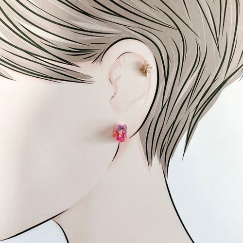 着画イラスト ハンドメイド作家さま 女性横顔 SNS映え ピアス ヘア