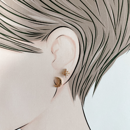 着画イラスト ハンドメイド作家さま 女性横顔 SNS映え ピアス ヘア  