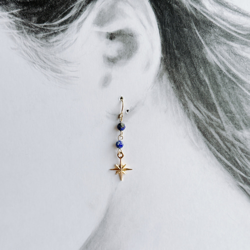 Sirius 〜輝く星と天然石のアシンメトリーピアス／イヤリング 