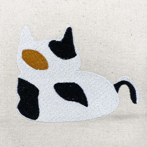 お餅猫 刺繍 内ポケット付き コットンキャンバス 2WAY ショルダートートバッグ 5枚目の画像